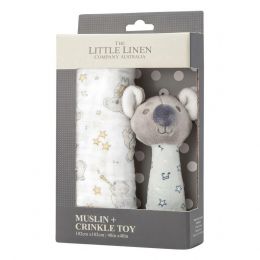 Little Linen Muslin Wrap & Crinkle Toy - Cheeky Koala